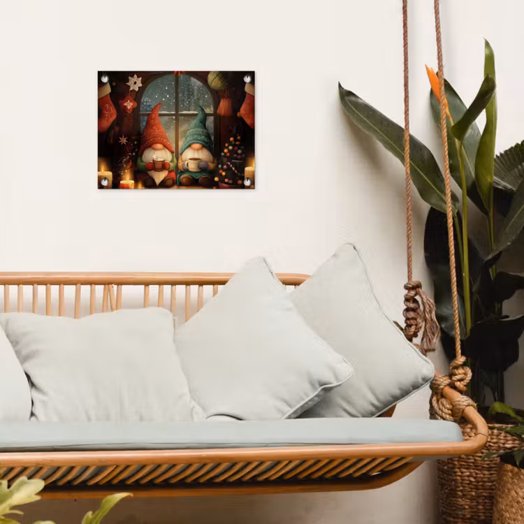 Gnooms - Kerst - Raam - Kleurrijk tuinposter los doek klein -sfeer7