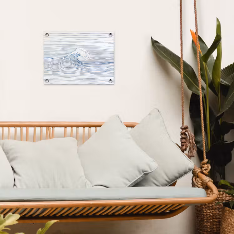 Golf - Brekende - Natuur - Minimalistisch - Blauw tuinposter los doek klein -sfeer7
