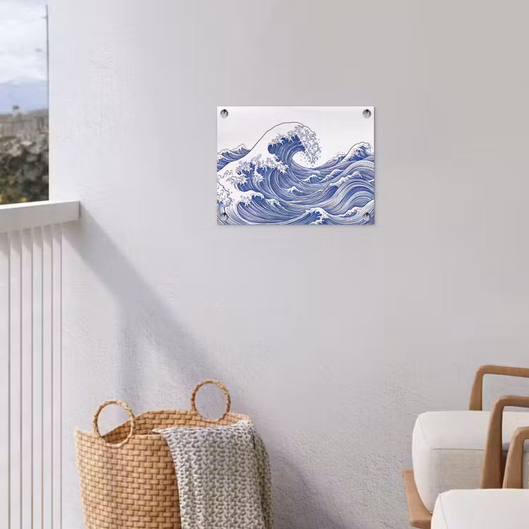 Golf - Japans - Zee - Illustratie - Blauw tuinposter los doek klein -sfeer8