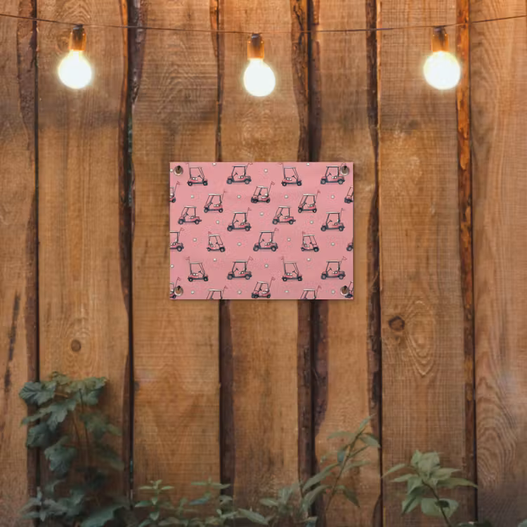 Golfkar - Retro - Roze tuinposter los doek klein 239 -sfeer1