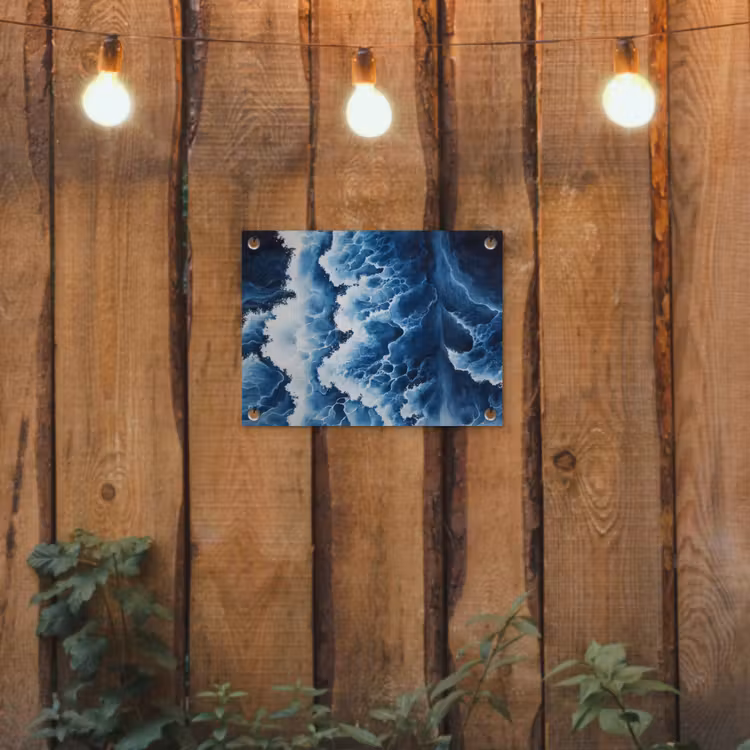 Golven - Blauw - Schuim tuinposter los doek klein -sfeer1
