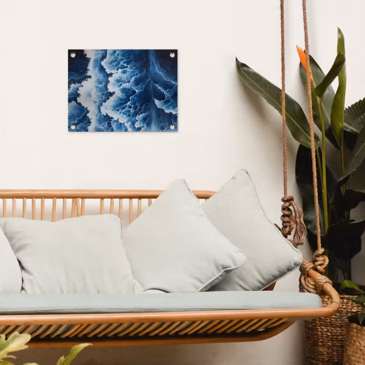 Golven - Blauw - Schuim tuinposter los doek klein -sfeer7