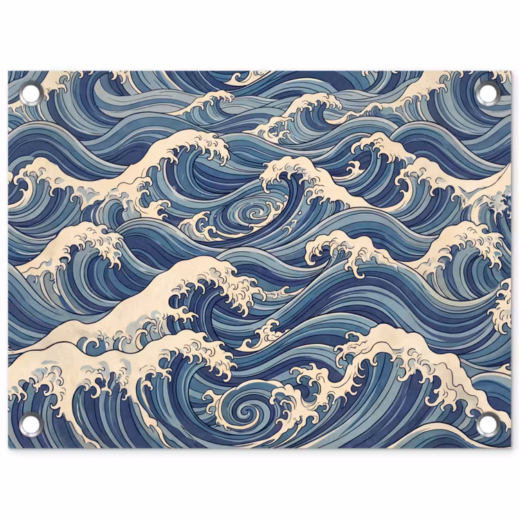 Golven - Zee - Natuur - Abstract - Blauw tuinposter los doek klein -3d