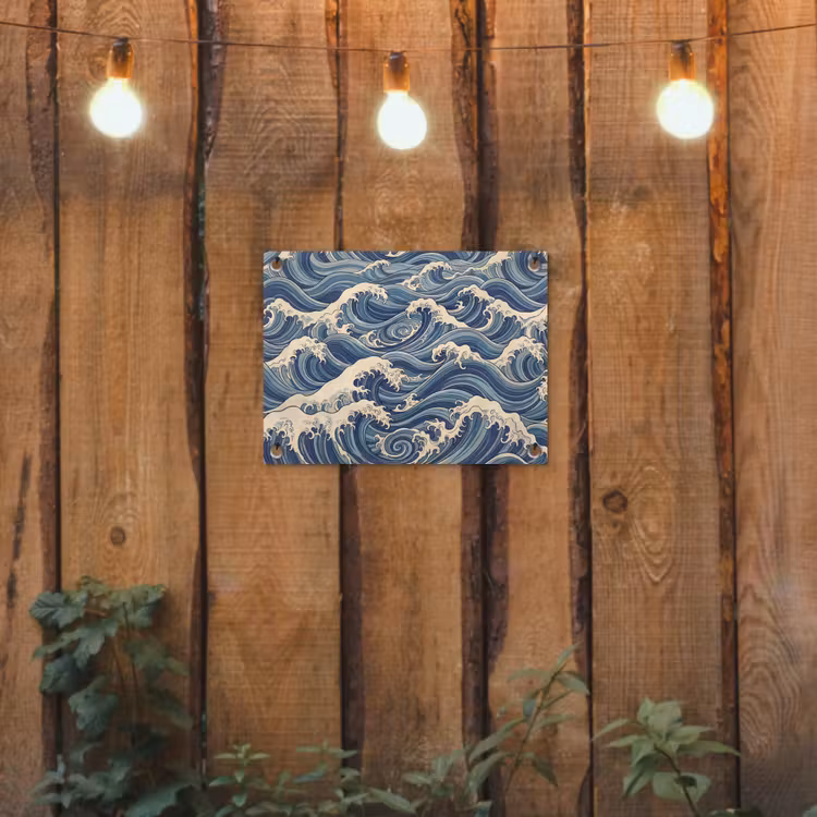 Golven - Zee - Natuur - Abstract - Blauw tuinposter los doek klein -sfeer1