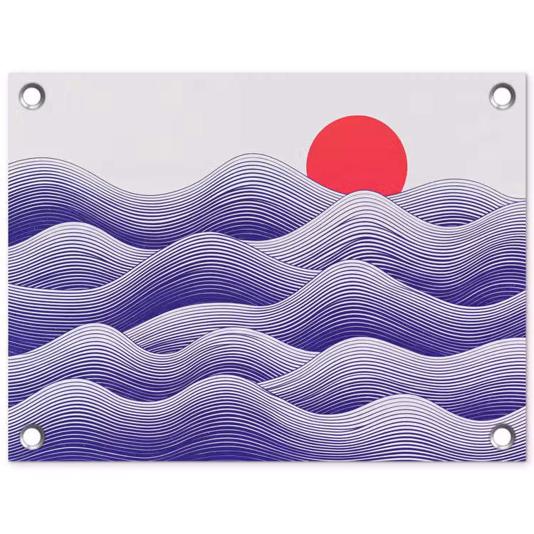 Golven - Zon - Natuur - Abstract - Rood tuinposter los doek klein -3d