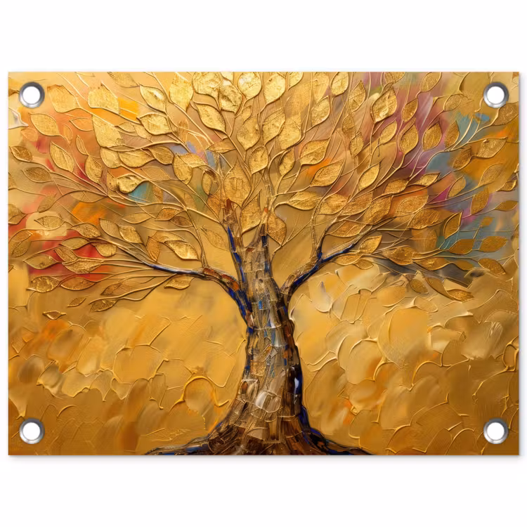 Goud - Boom - Abstract - Modern tuinposter los doek klein -3d
