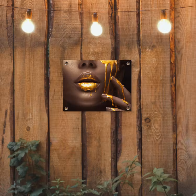 Goud - Vrouw - Verf - Lippen - Luxe tuinposter los doek klein -sfeer1