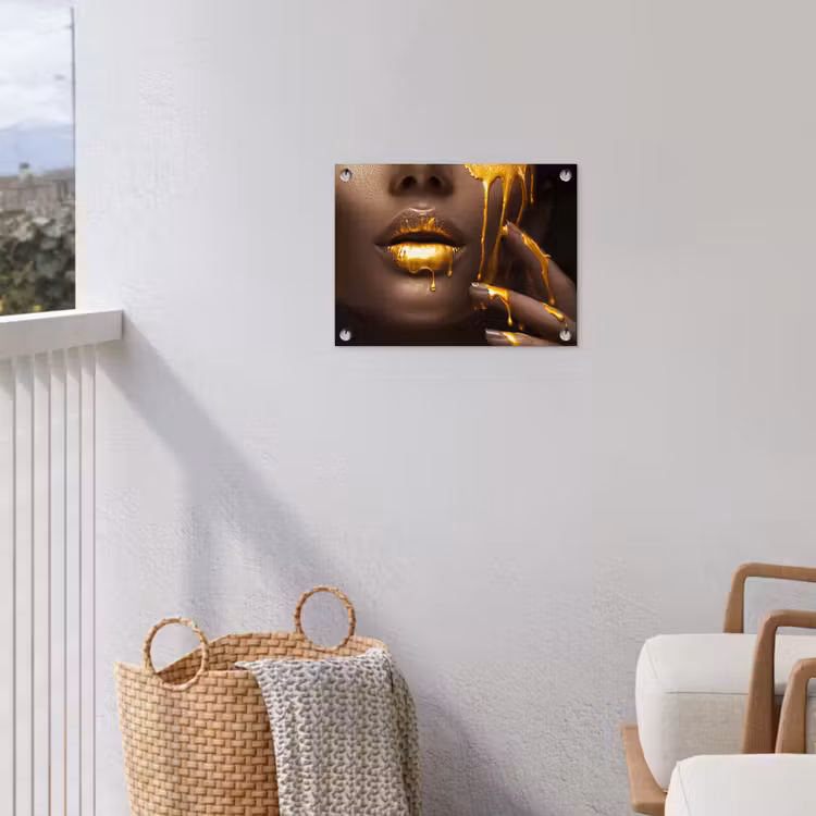 Goud - Vrouw - Verf - Lippen - Luxe tuinposter los doek klein -sfeer8