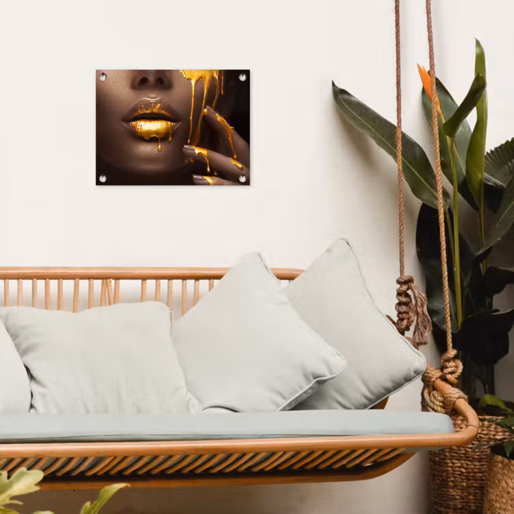 Goud - Vrouw - Verf - Lippen - Luxe tuinposter los doek klein -sfeer7