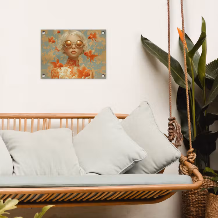 Goudvissen - Oranje - Vrouw - Blond tuinposter los doek klein -sfeer7
