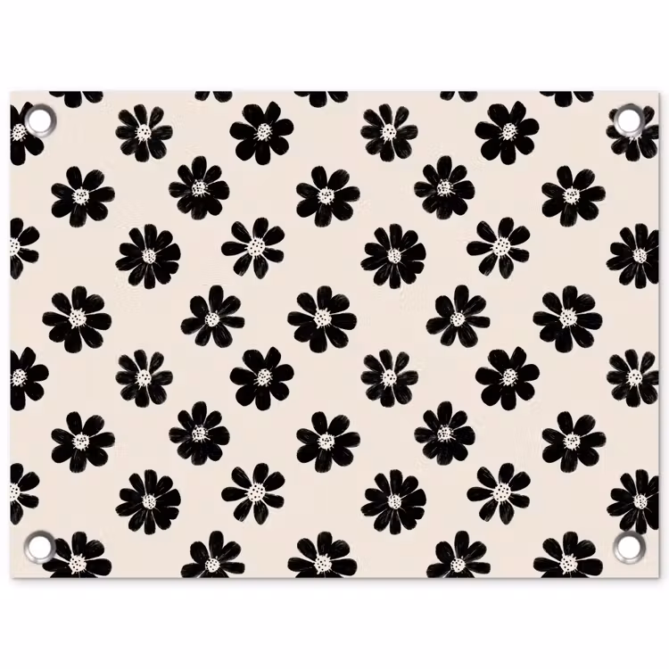 Grafisch - Madeliefjes - Zwart - Beige tuinposter los doek klein 239 -3d