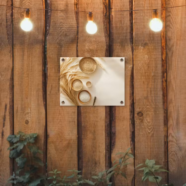 Granen - Hout - Kom - Beige tuinposter los doek klein -sfeer1