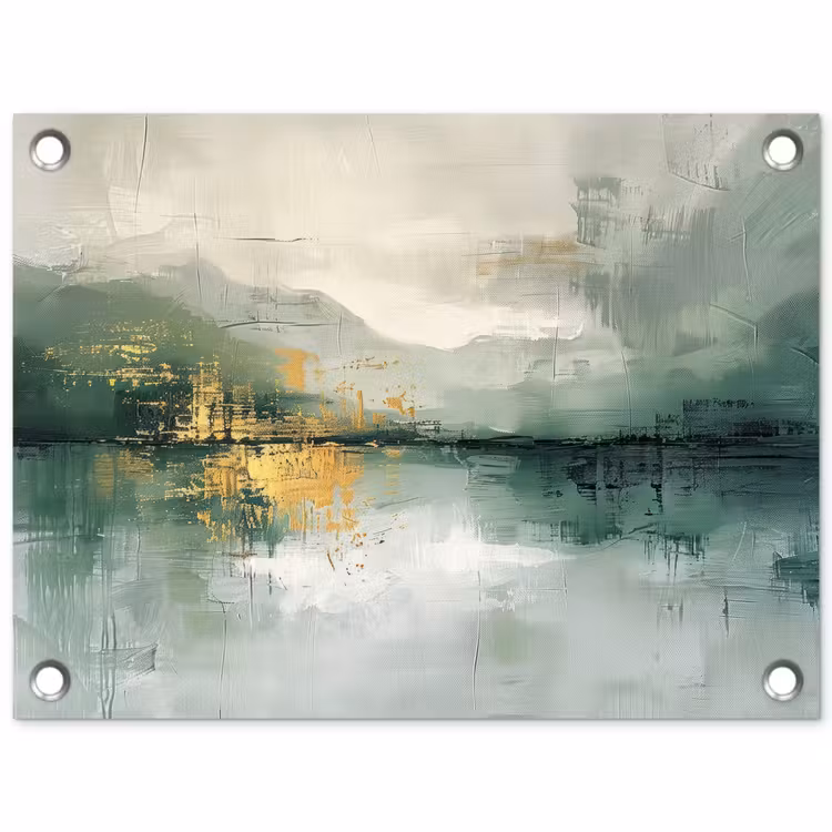 Groen - Modern - Abstract - Goud tuinposter los doek klein -3d