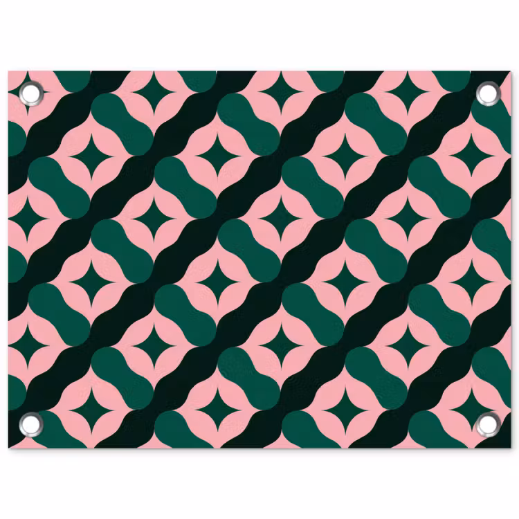Groen - Roze - Retro - Sterren tuinposter los doek klein 239 -3d