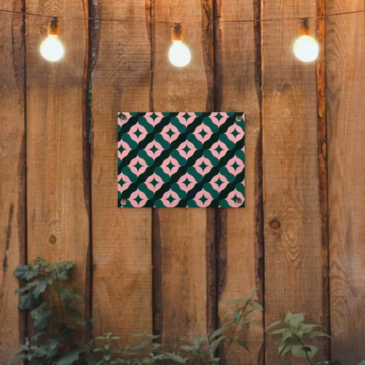 Groen - Roze - Retro - Sterren tuinposter los doek klein 239 -sfeer1