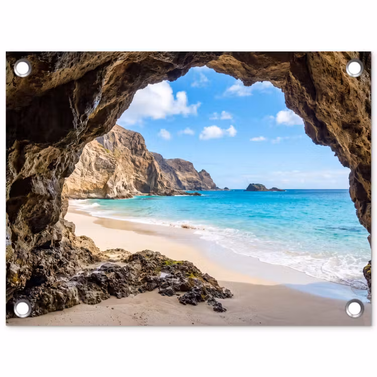 Grot - Strand - Zee - Blauw tuinposter los doek klein -3d