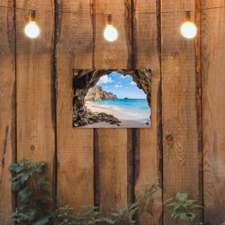 Grot - Strand - Zee - Blauw tuinposter los doek klein -sfeer1