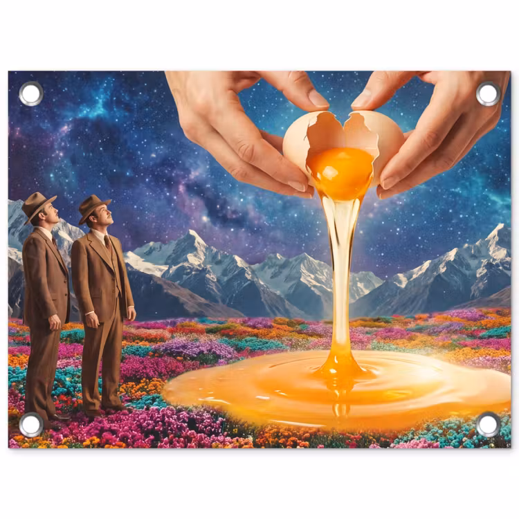 Tuinposter - Handen - Ei - Surrealisme - Handen - Ei - Surrealisme tuinposter los doek klein