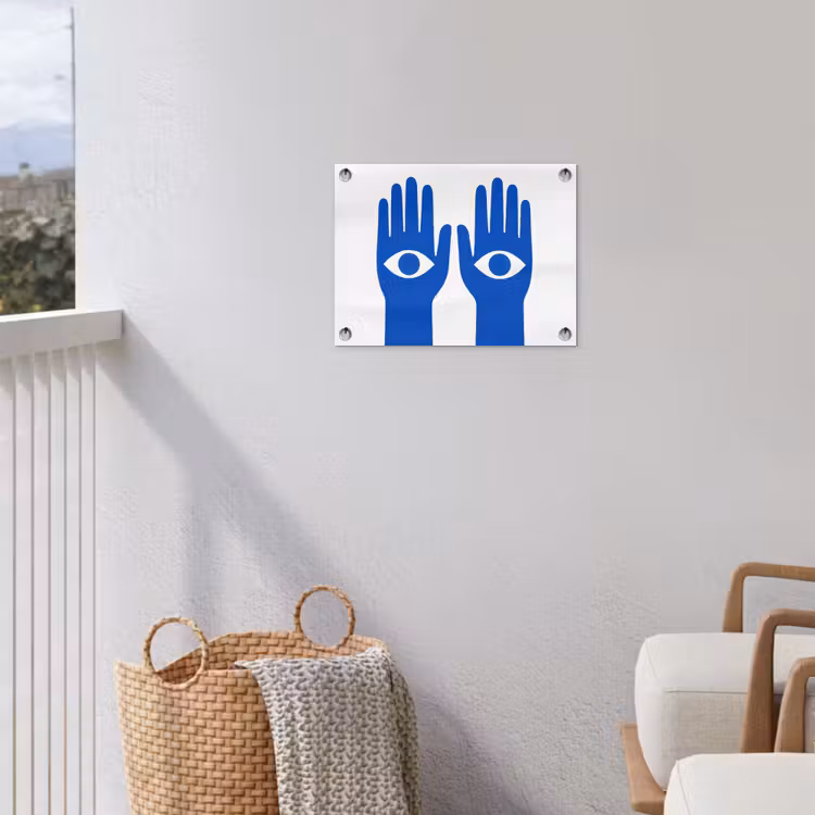 Handen - Twee - Ogen - Blauw tuinposter los doek klein -sfeer8