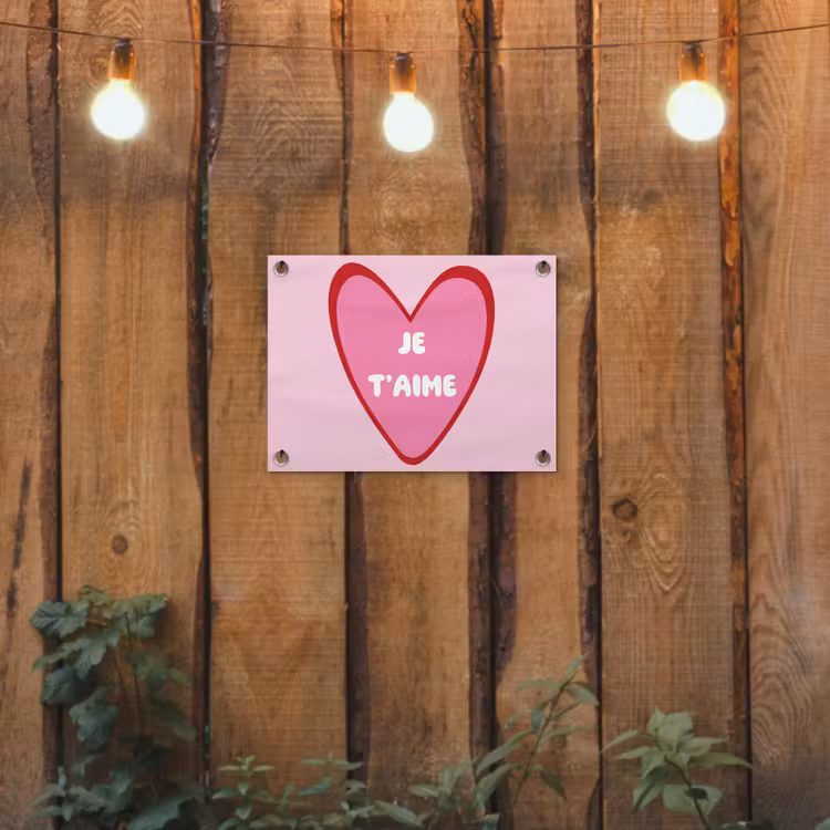 Hart - Frans - Valentijn - Roze tuinposter los doek klein -sfeer1