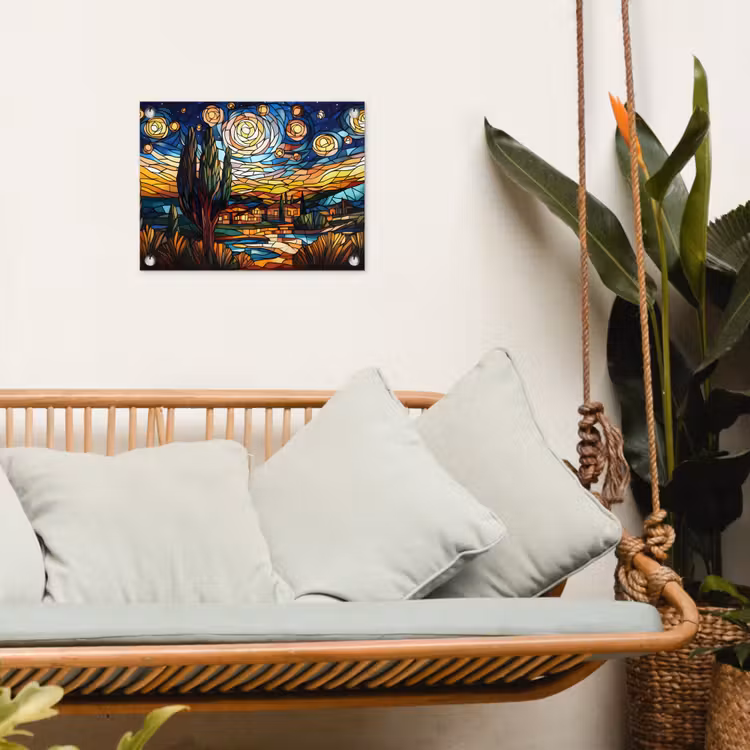 Hemel - Sterren - Mozaïek - Huizen tuinposter los doek klein -sfeer7