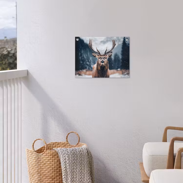 Hert - Dieren - Landschap - Winter - Sneeuw tuinposter los doek klein -sfeer8