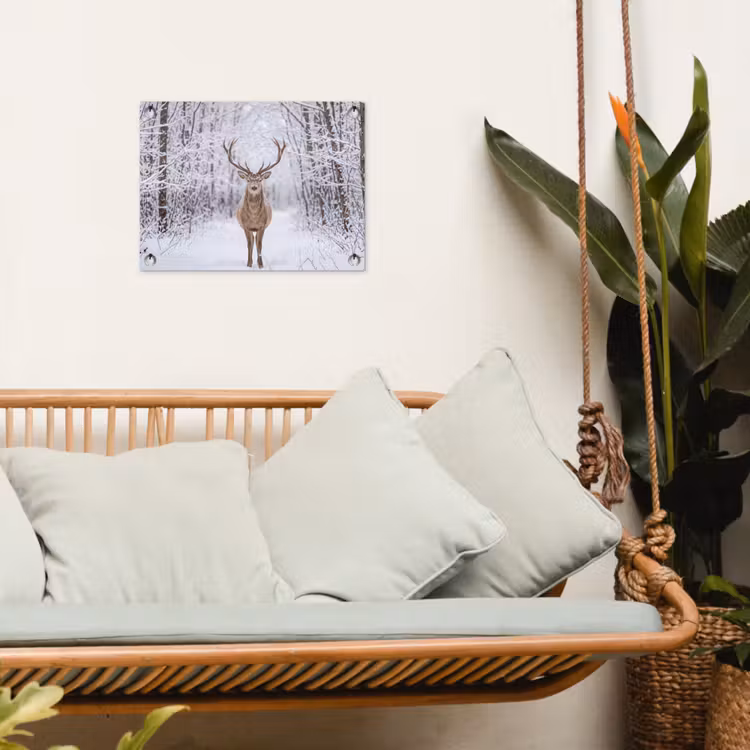 Hert - Winter - Bos - Natuur - Wit tuinposter los doek klein -sfeer7