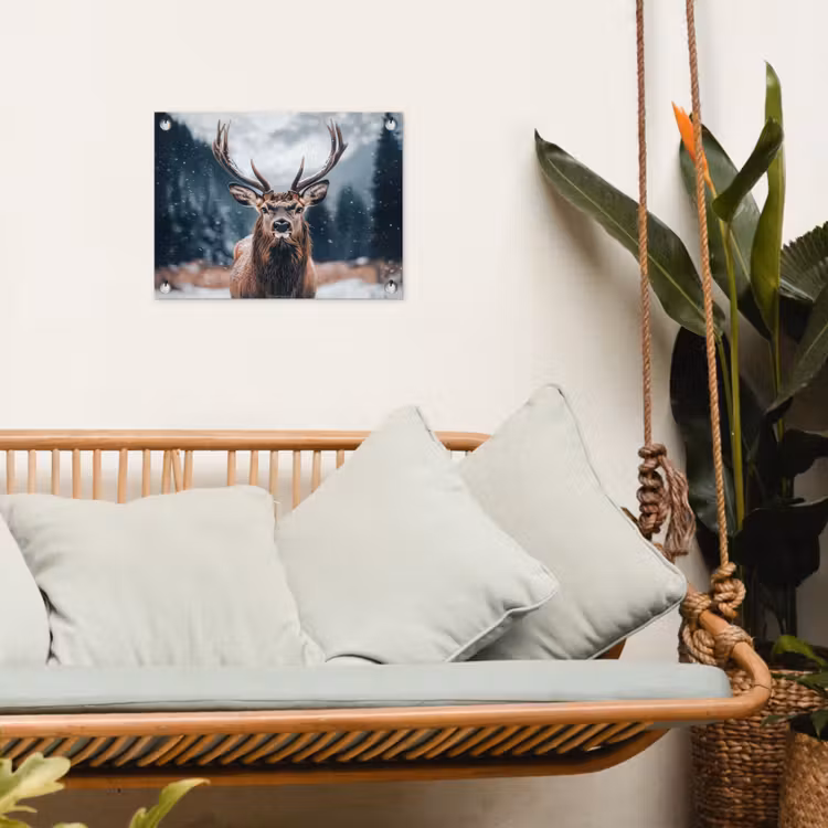 Hert - Winter - Hertenkop - Sneeuw - Gewei tuinposter los doek klein -sfeer7