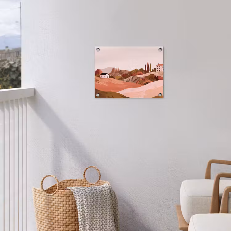 Heuvellandschap - Grafisch - Terracotta tuinposter los doek klein -sfeer8