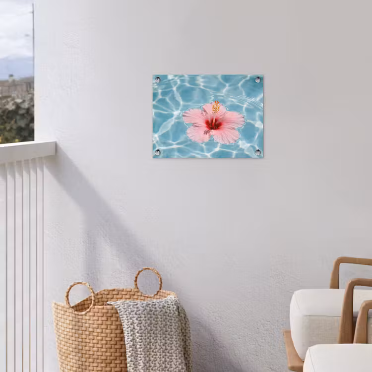 Hibiscus - Water - Roze tuinposter los doek klein -sfeer8