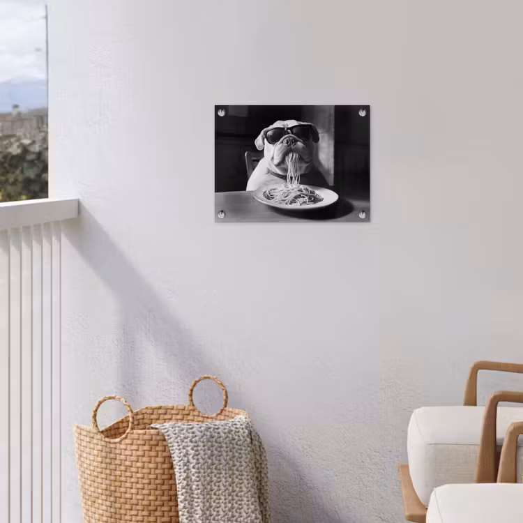 Hond - Bulldog - Pasta - Bril - Stoer - Dieren tuinposter los doek klein -sfeer8