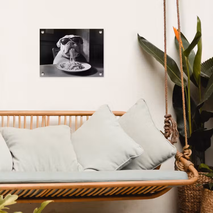 Hond - Bulldog - Pasta - Bril - Stoer - Dieren tuinposter los doek klein -sfeer7