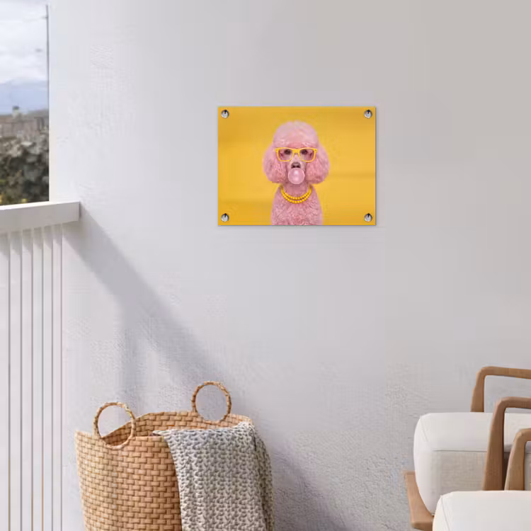 Hond - Kauwgum - Dieren - Modern - Roze tuinposter los doek klein -sfeer8