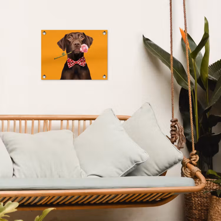 Hond - Oranje - Roos - Valentijn tuinposter los doek klein -sfeer7