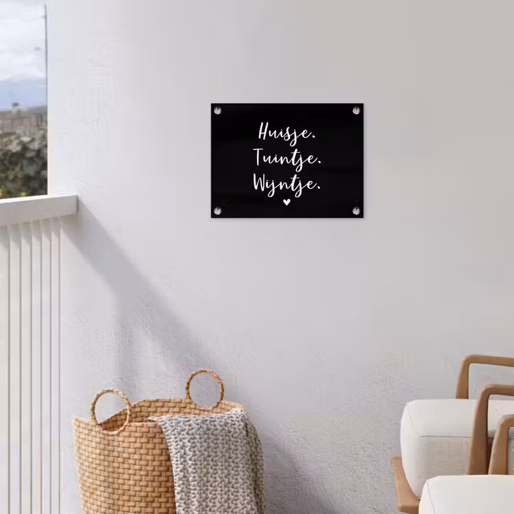 Huisje, tuintje, wijntje - Quotes - Tekst - Wijn - Thuis tuinposter los doek klein -sfeer8