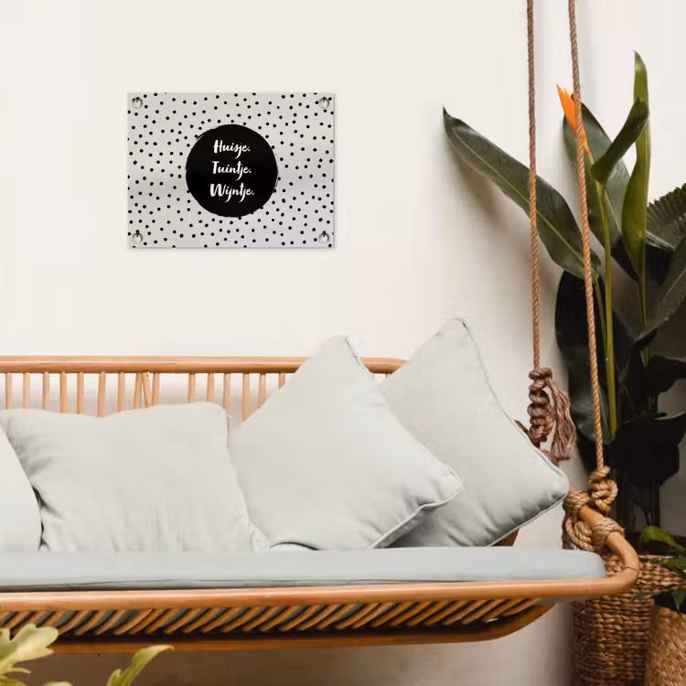 Huisje. Tuintje. Wijntje - Quotes - Tekst - Wijn - Tuin tuinposter los doek klein -sfeer7