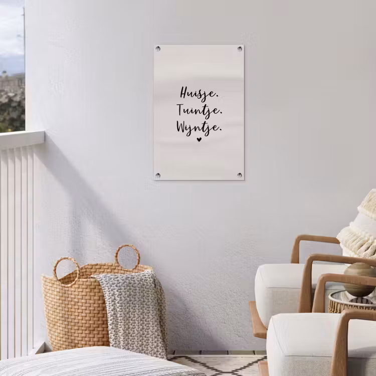 huisjetuintjewijntje-beige tuinposter los doek klein -sfeer8