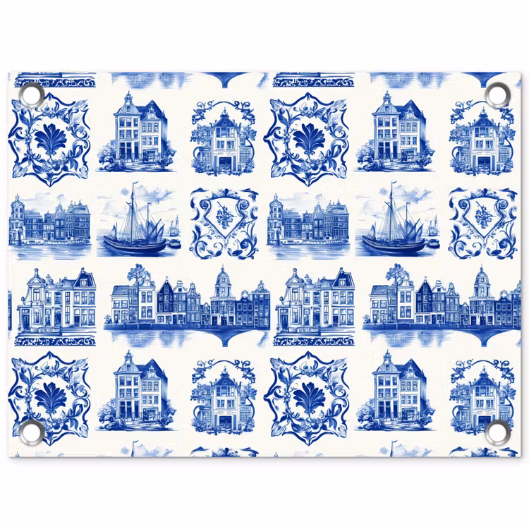 Huizen - Schepen - Blauw tuinposter los doek klein 239 -3d