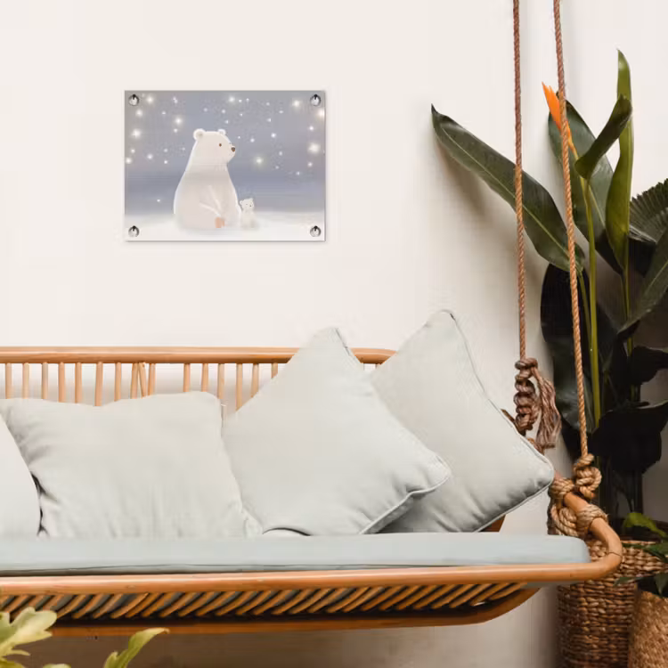 Ijsbeer - Sneeuw - Sterren - Blauw tuinposter los doek klein -sfeer7