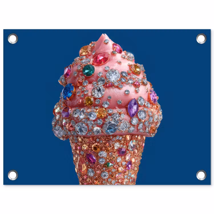 Ijsje - Hoorntje - Steentjes - Blauw tuinposter los doek klein -3d