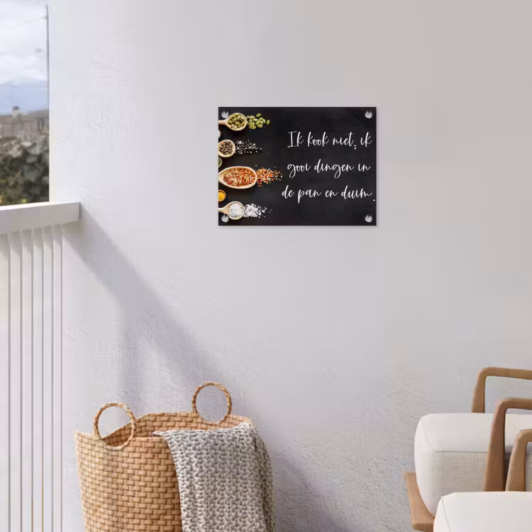 Ik gooi dingen in de pan en duim - Keuken - Quotes - Spreuken - Humor tuinposter los doek klein -sfeer8