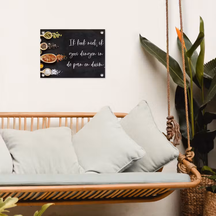 Ik gooi dingen in de pan en duim - Keuken - Quotes - Spreuken - Humor tuinposter los doek klein -sfeer7