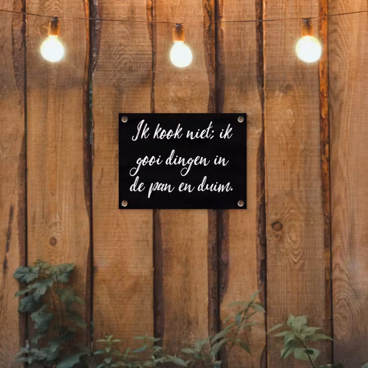 Ik kook niet - Spreuken - Koken - Humor - Quotes tuinposter los doek klein -sfeer1