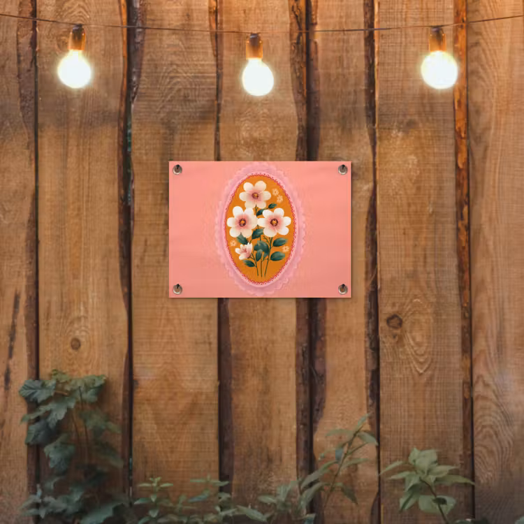 Illustratie - Bloemen - Rand - Roze tuinposter los doek klein -sfeer1