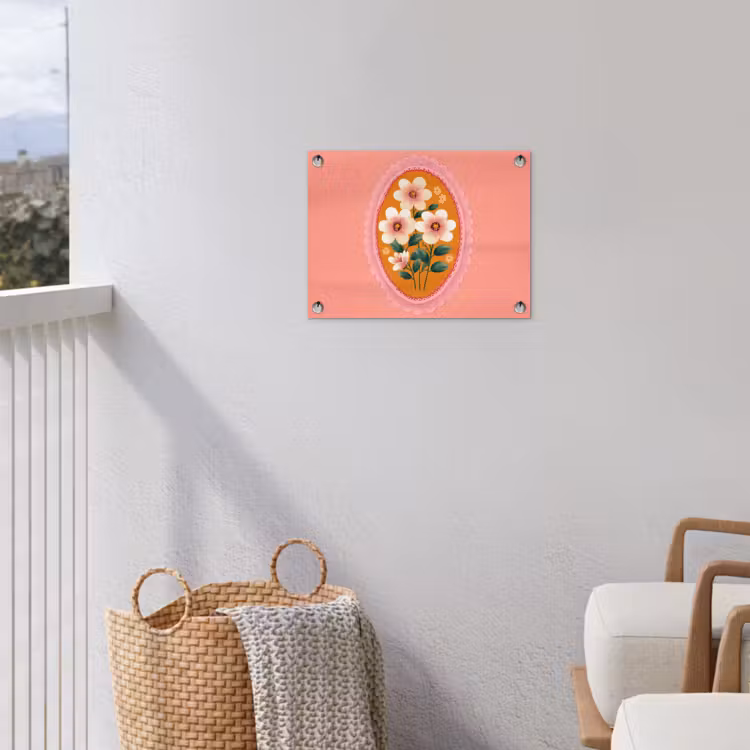 Illustratie - Bloemen - Rand - Roze tuinposter los doek klein -sfeer8