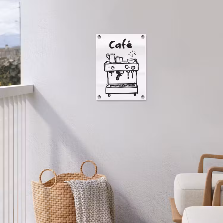 Illustratie - Café - Koffiemachine - Kopjes tuinposter los doek klein -sfeer8