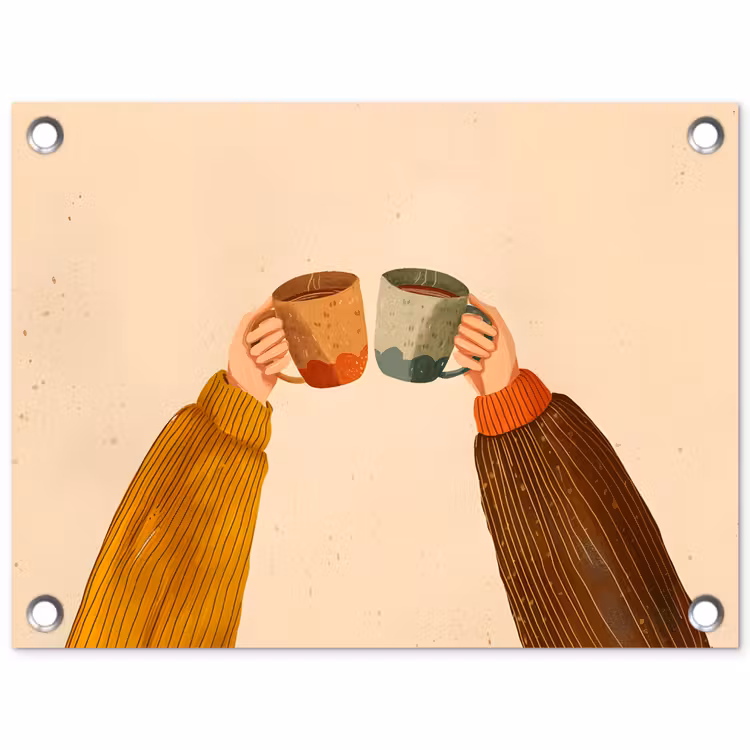 Illustratie - Mokken - Proosten - Bruin tuinposter los doek klein -3d