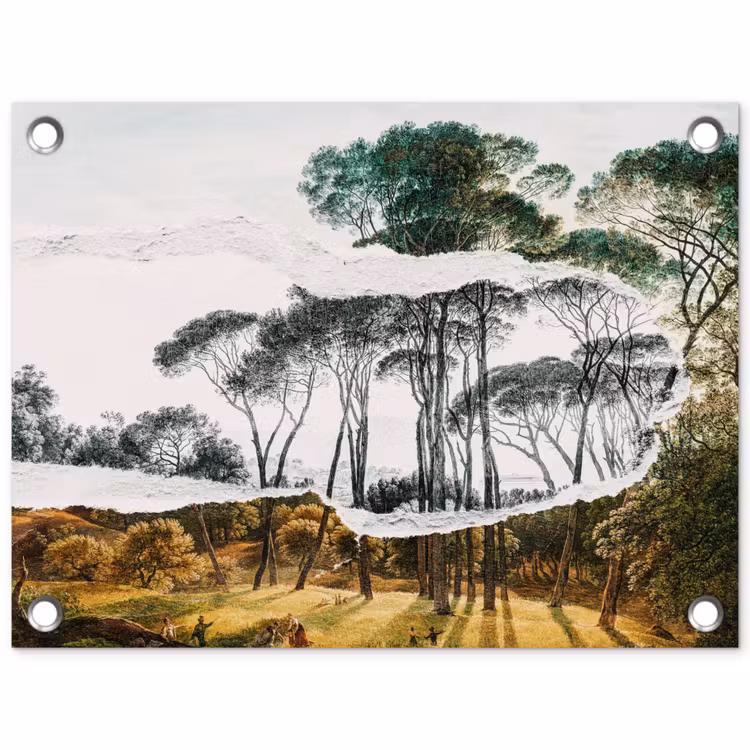 Italiaans landschap parasoldennen - Kunst - Hendrik Voogd - Schilderij - Zwart wit - Oude meesters tuinposter los doek klein -3d