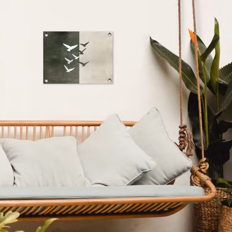 Japandi - Vogel - Groen tuinposter los doek klein -sfeer7