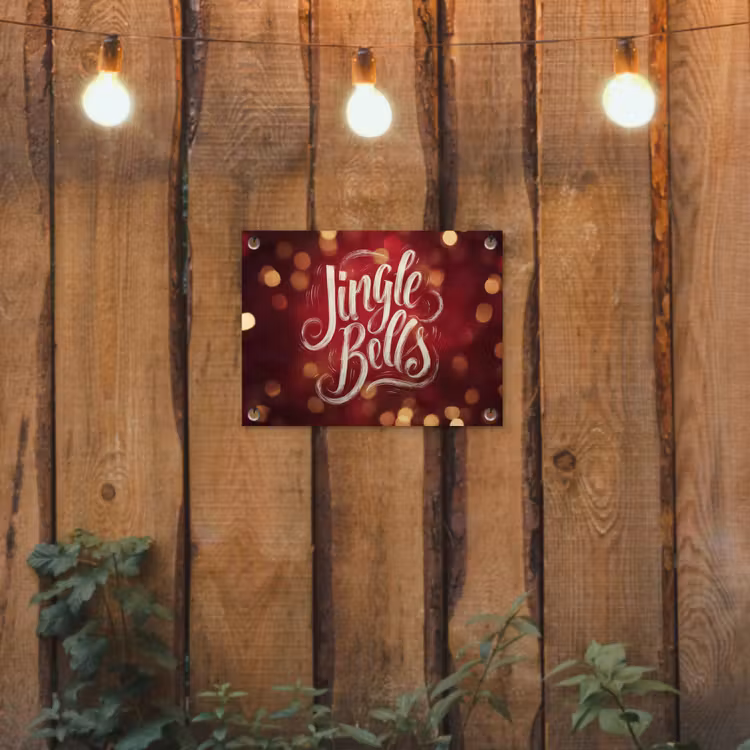 Jingle - Bells - Kerst - Rood tuinposter los doek klein -sfeer1